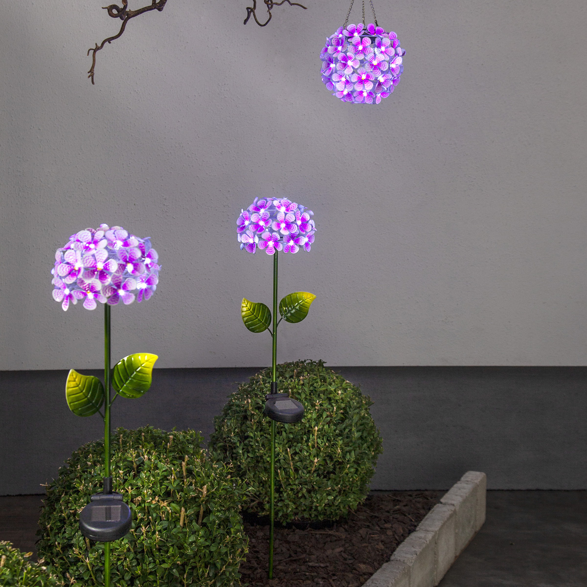 LED Solar Regenmesser mit Blumen und Marienkäfer - Gartenstecker - H: 81cm  - Lichtsensor - gelb