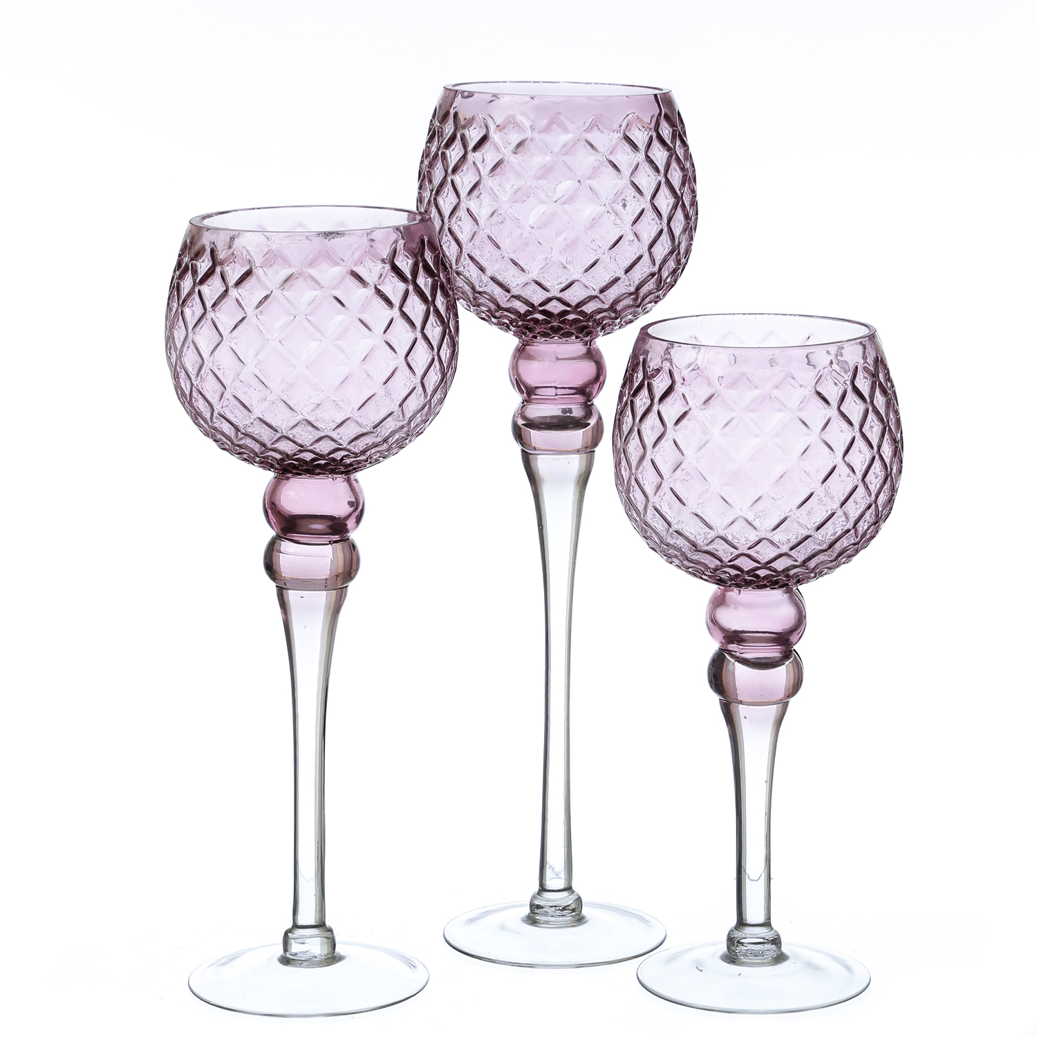 Set Lichterketten Experte rosa 30,5cm/34,5cm/40cm - - | 3er Kerzenhalter - Kelch Windlicht - Glas H: -