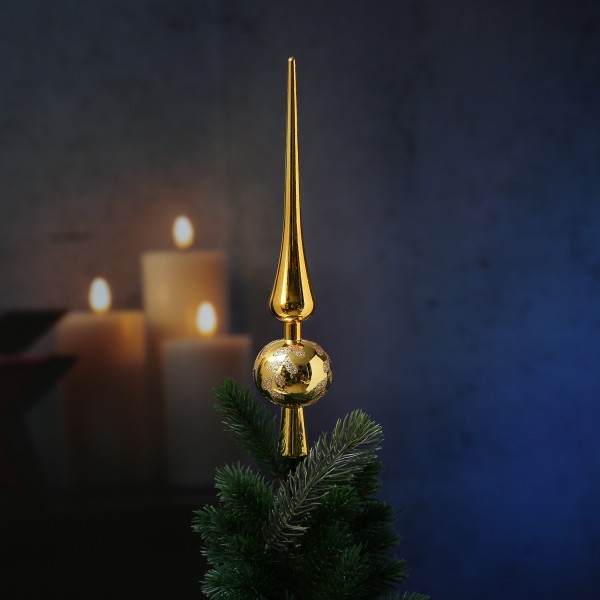 Christbaumspitze mit Blattmuster - Weihnachtsbaumspitze - Kunststoff - H: 30cm - gold glänzend