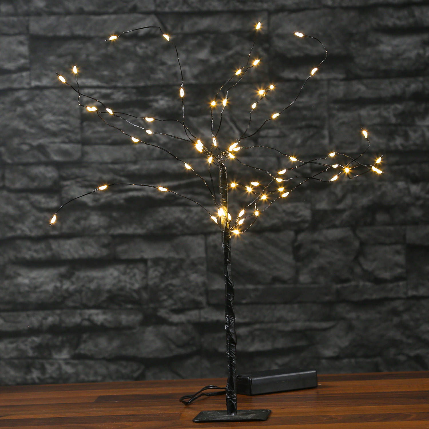 LED Mini Baum - Dekoleuchte - 60 warmweiße LED - H: 20cm - Batteriebetrieb  - schwarz