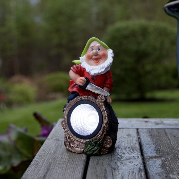 LED Solar Gartenzwerg GNOMY - Spot mit weißer LED - H: 21cm - Dämmerungssensor