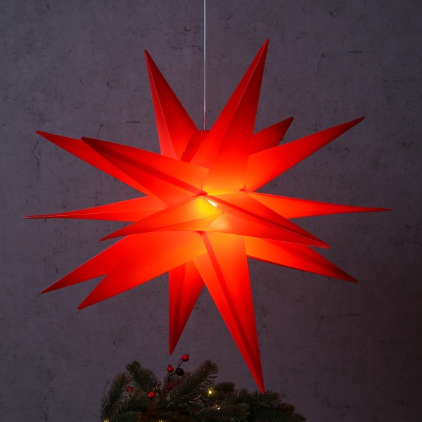 LED Weihnachtsstern 3D - Leuchtstern outdoor - 6 warmweiße LED - D: 75cm - Timer - mit Kabel - rot