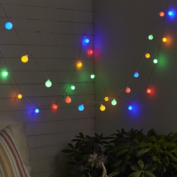 LED Lichterkette BERRY - 50 bunte, opale LED - L: 7,35m - transparentes Kabel - Outdoor