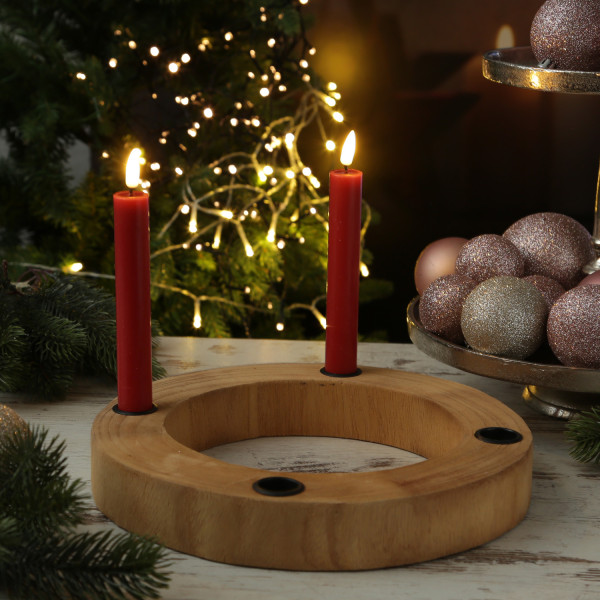 Stabkerzenhalter Adventskranz - Kerzenring für 4 Tafelkerzen - Kerzenständer - Holz - D: 27cm