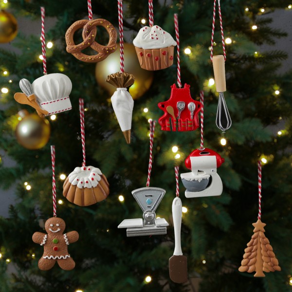 Christbaumschmuck Weihnachtsbäckerei - 12 verschiedene Baumhänger - Polyresin - 12er Set