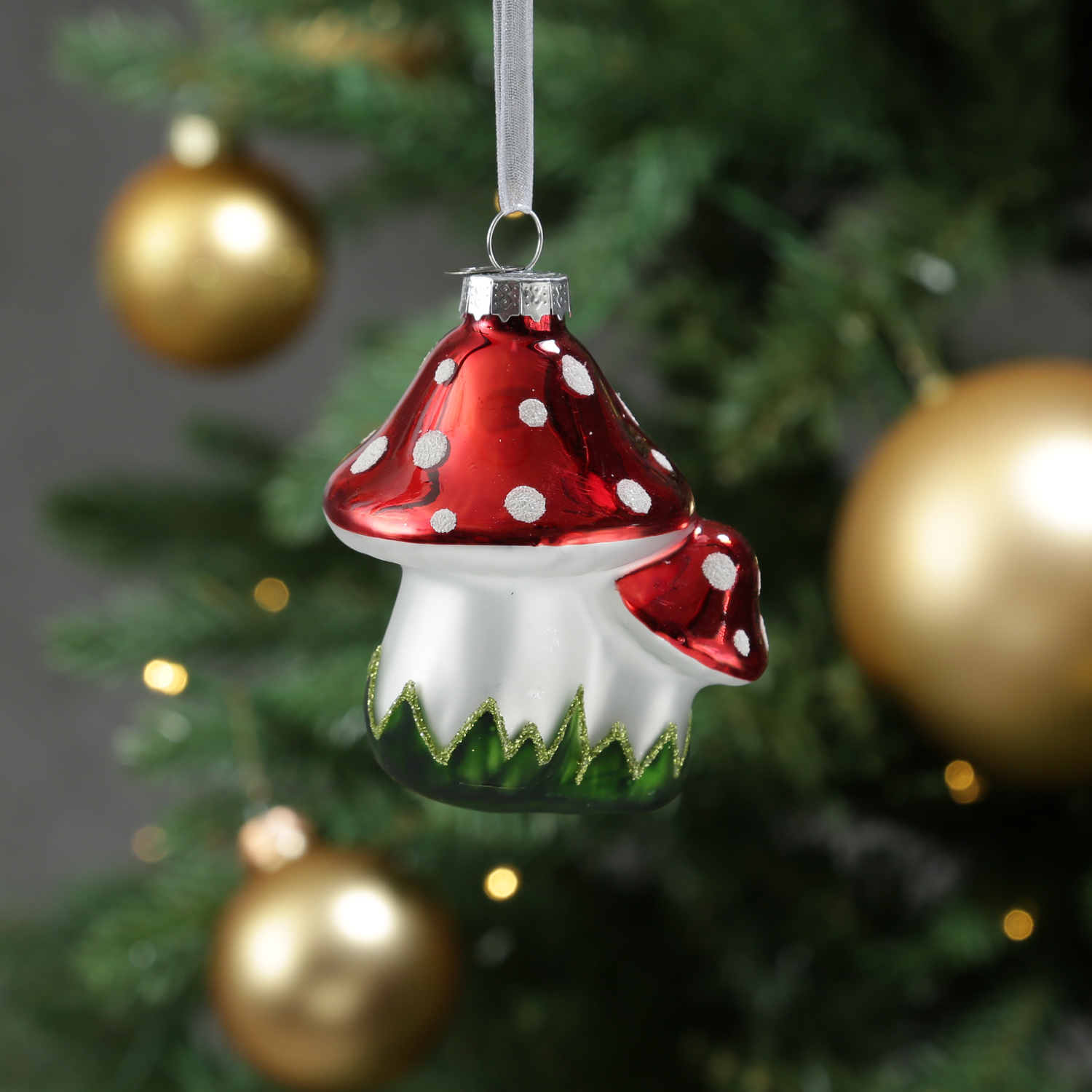 Weihnachtsbaumschmuck Fliegenpilze - H: 8cm - - Lichterketten Glas Christbaumschmuck | rot, - weiß Experte