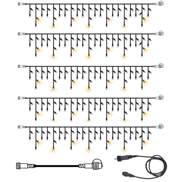 SYSTEM 24 KOMPLETT SET 15m - LED Lichtervorhang Eisregen Glitzereffekt - Icicle für Dachrinne