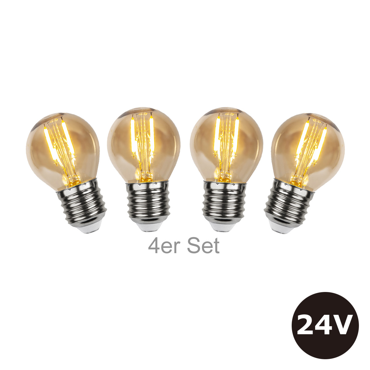 4er Set - 24V Leuchtmittel - 4,5cm - amber - 28lm - 2500K - E27
