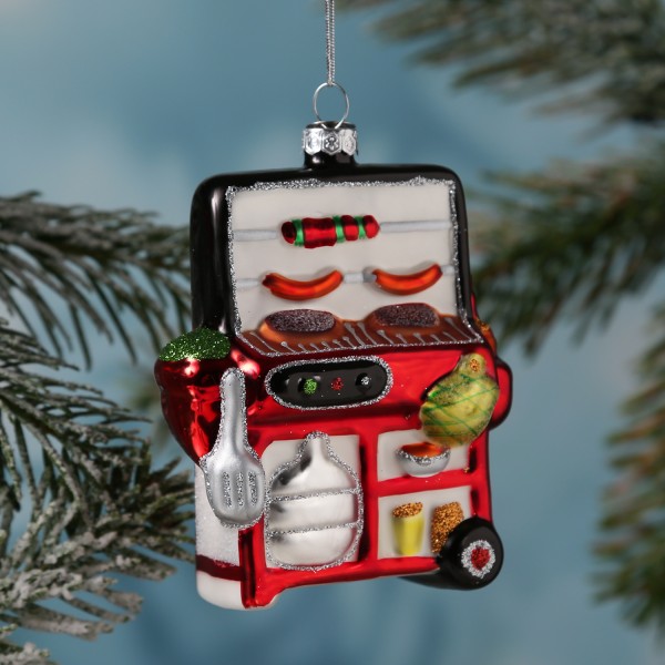 Weihnachtsbaumschmuck GRILL - Glas - inkl. Aufhänger - matt und glitzernd - H: 12cm - rot