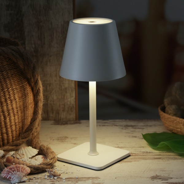 LED Akku Tischlampe - 3 Lichtfarben - 2 Höhen - H: 38cm - wiederaufladbar per USB - f. Innen