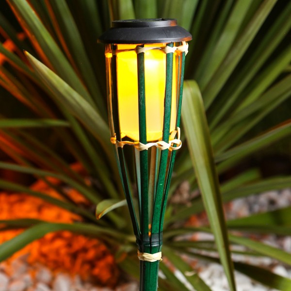 LED Solar Gartenfackel Bambus - simulierter Flammeneffekt - H: 54cm - | Lichterketten